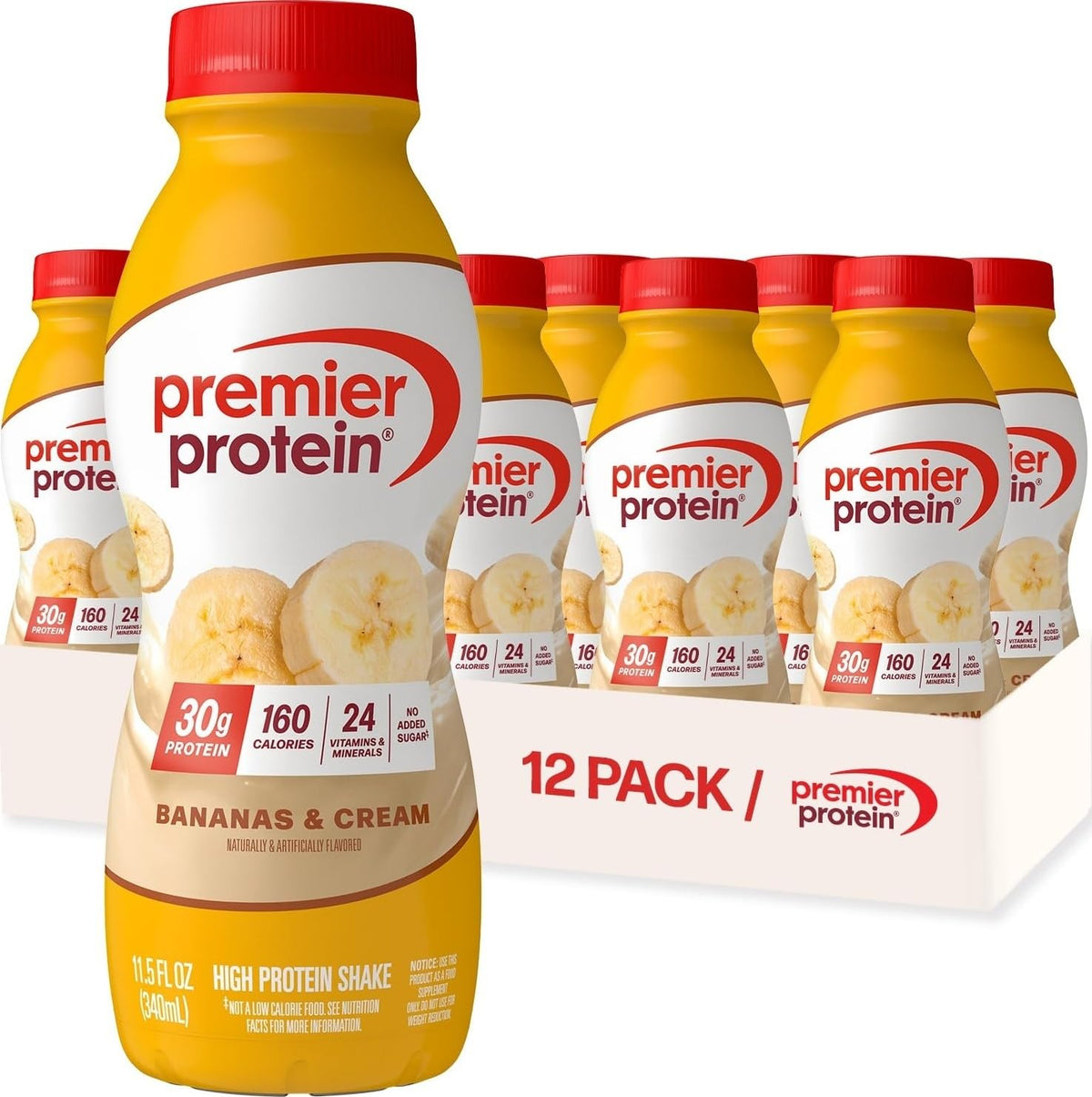 Premier Protein 30g High Protein Shake, Chocolate, 12 Pack Bottles, Vegetarian